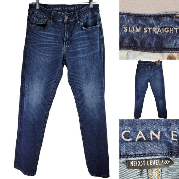 American Eagle AE Jeans Mens 30x30 Slim Straight Dark Wash Cotton Denim Flex - Picture 1 of 8